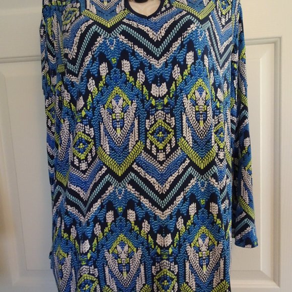 Alfred Dunner Plus Size XL Geometric Tunic Top-New-Sleeve Open Cutwork - Picture 2 of 9